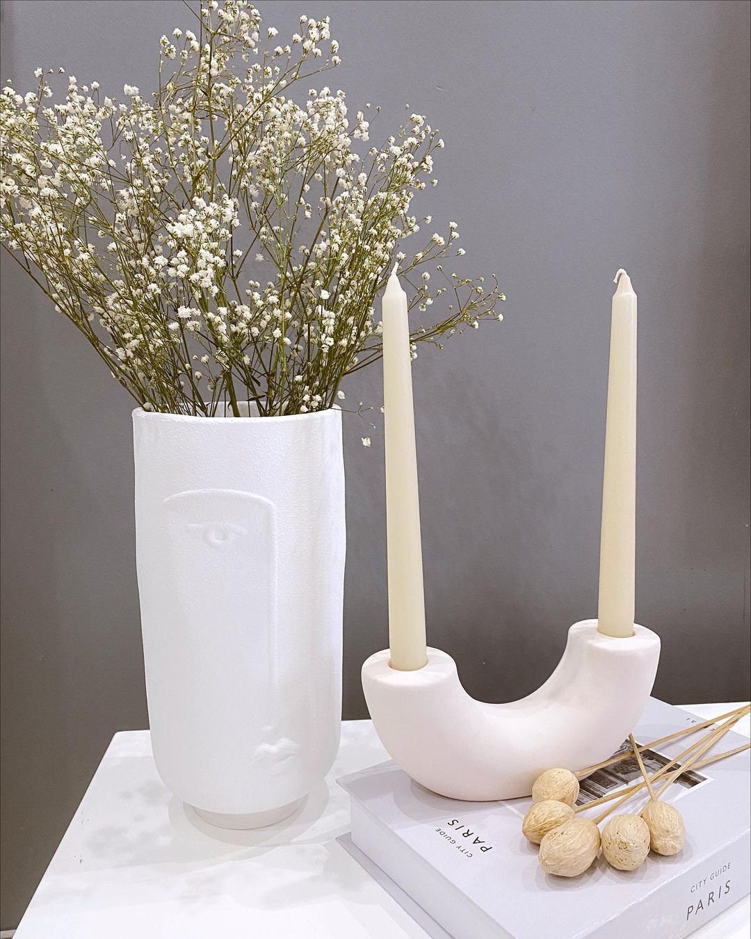 Nordic Style Ceramic Candle Holder, Modern Candlestick, Minimal Candle Holder, Table Decor, Boho Decor Living Room, House Gift, Home Decor,