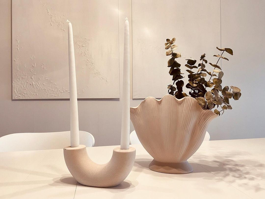 Nordic Style Ceramic Candle Holder, Modern Candlestick, Minimal Candle Holder, Table Decor, Boho Decor Living Room, House Gift, Home Decor,